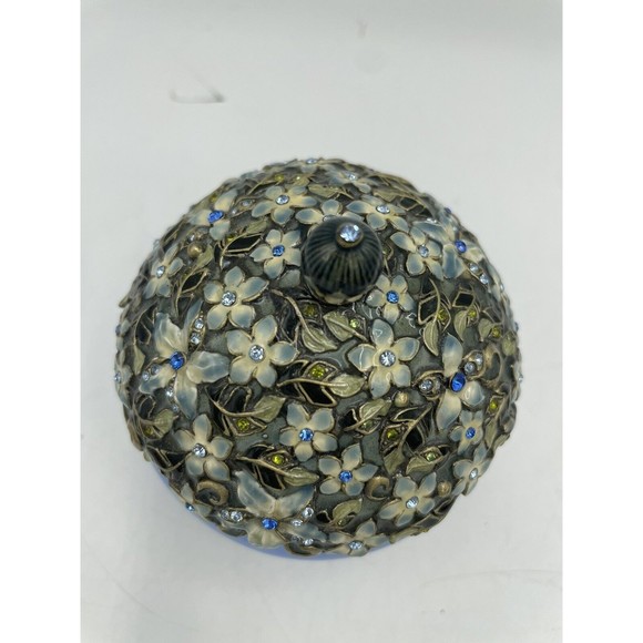 Enamel Crystal Jewelled Glass Jar Blue Frosted Glass Bottle - Picture 2 of 8